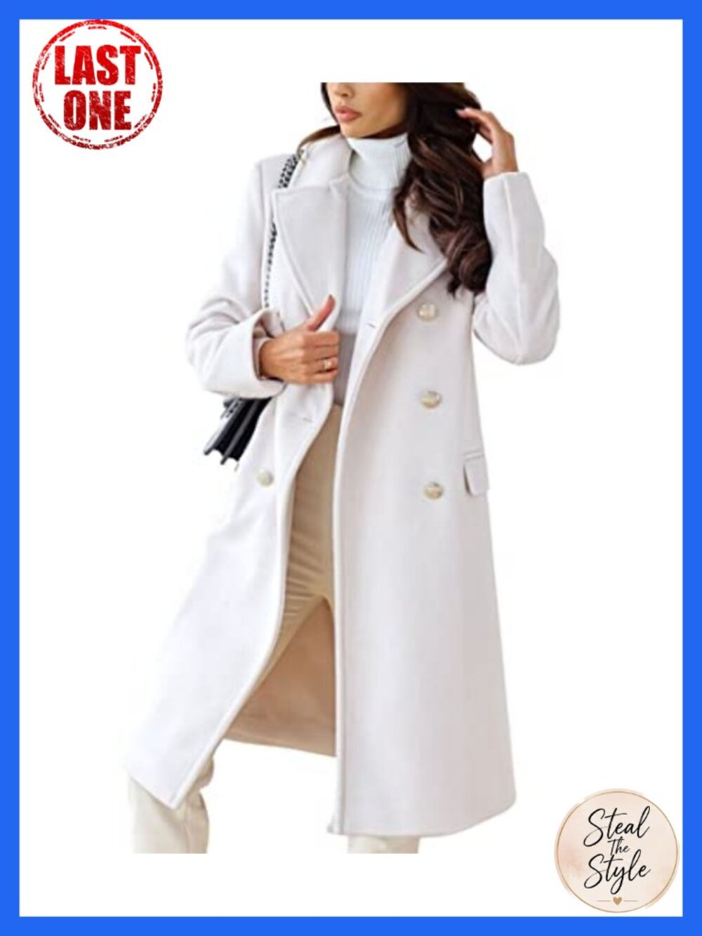 Wool Blend Pea Coat Double Breasted Long Overcoat Office Work